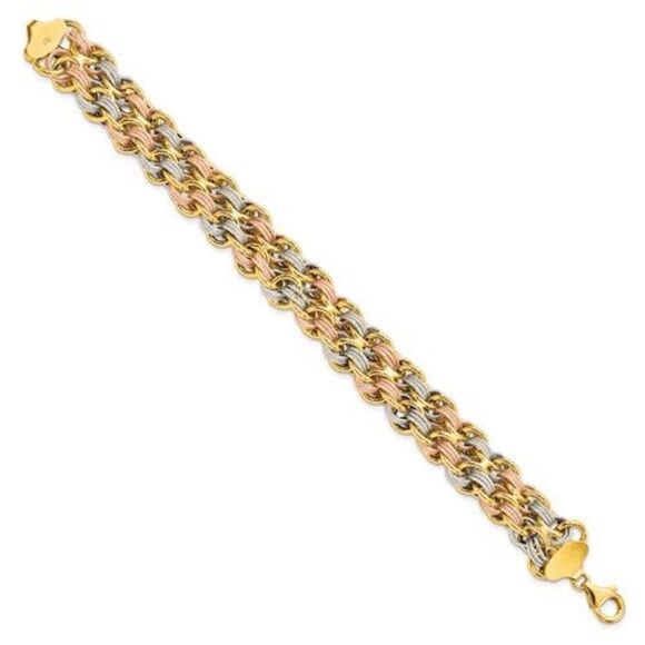 Leslie's 14K Tri-color Polished and Textured Fancy Link Bracelet - Picture 2 of 4